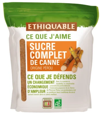 Sachet de sucre de canne complet en poudre bio et équitable