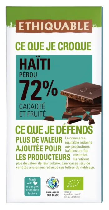 Tablette de chocolat noir 72%  Haïti Pérou