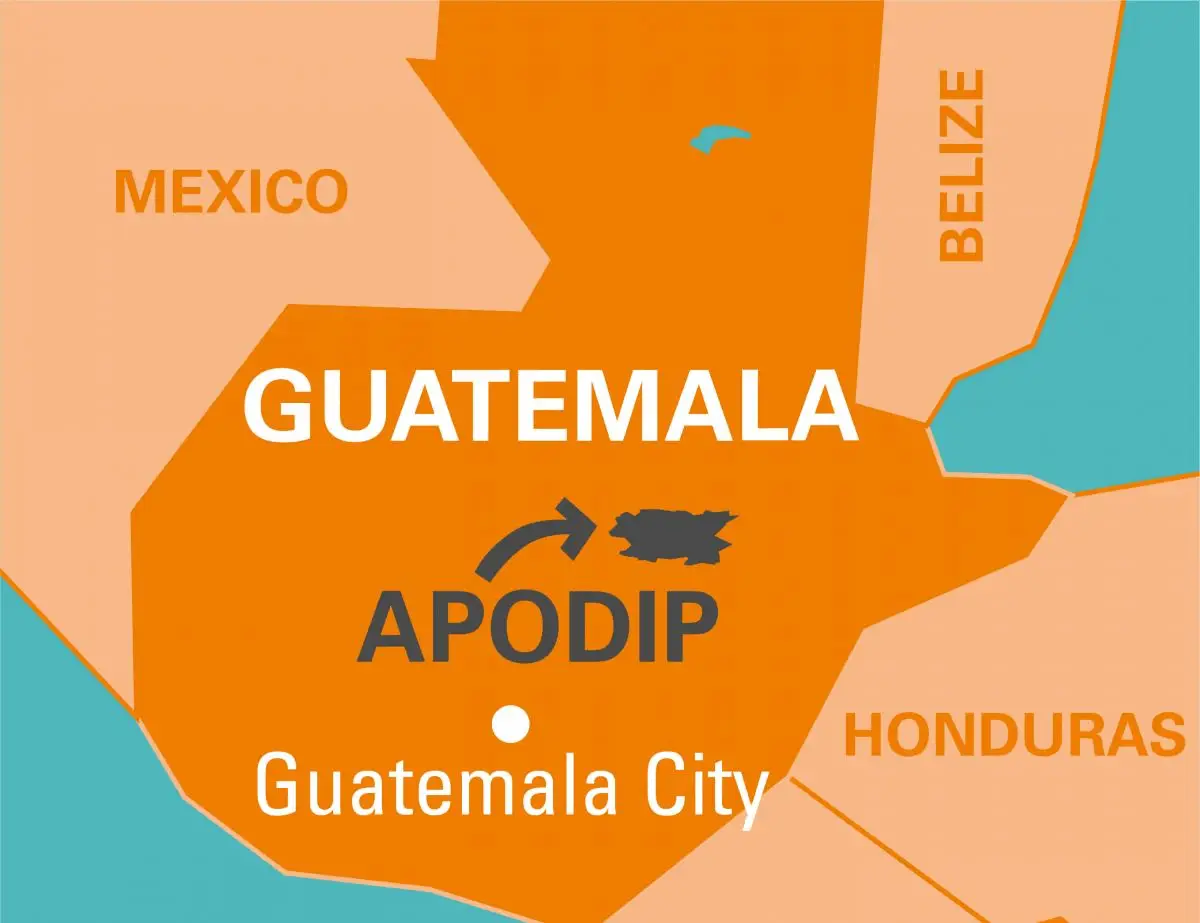 Localisation sur carte de la coopérative Apodip au Guatemala