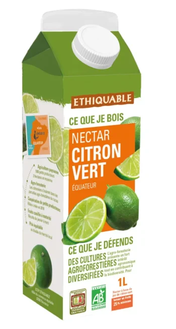 brique de nectar de citron vert bio et équitable