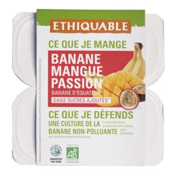 Purée de fruits banane mangue passion