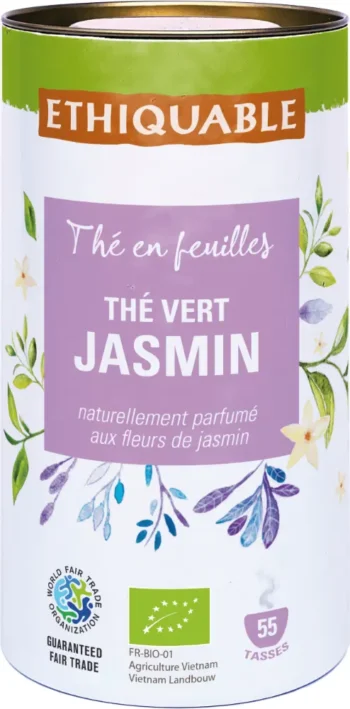 Thé vert jasmin du Vietnam bio et équitable. Boite cylindrique