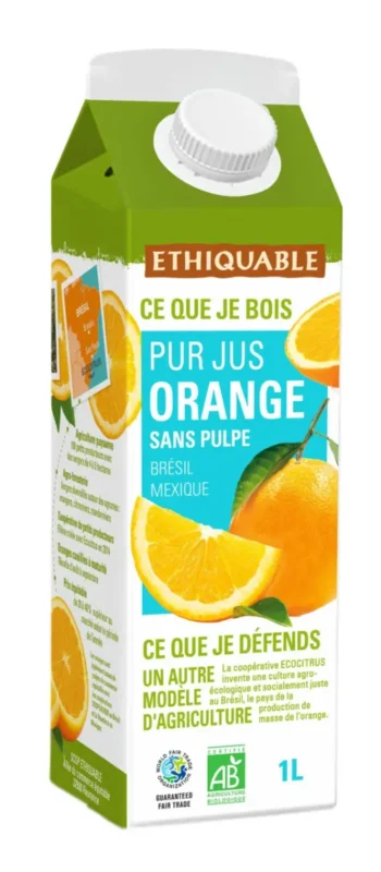 Brique de pur jus d'orange bio et équitable