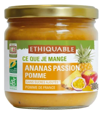 Bocal de purée ananas passion pomme bio et équitable