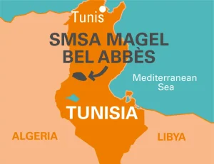 Localisation sur carte de la coopérative Magel Bel Abbès en Tunisie
