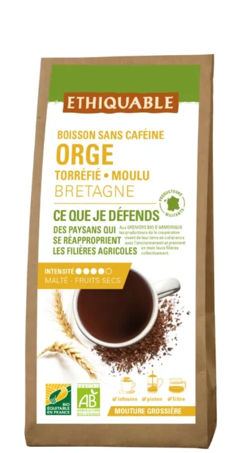 Orge torréfié bio et équitable proposé dans un sachet en kraft